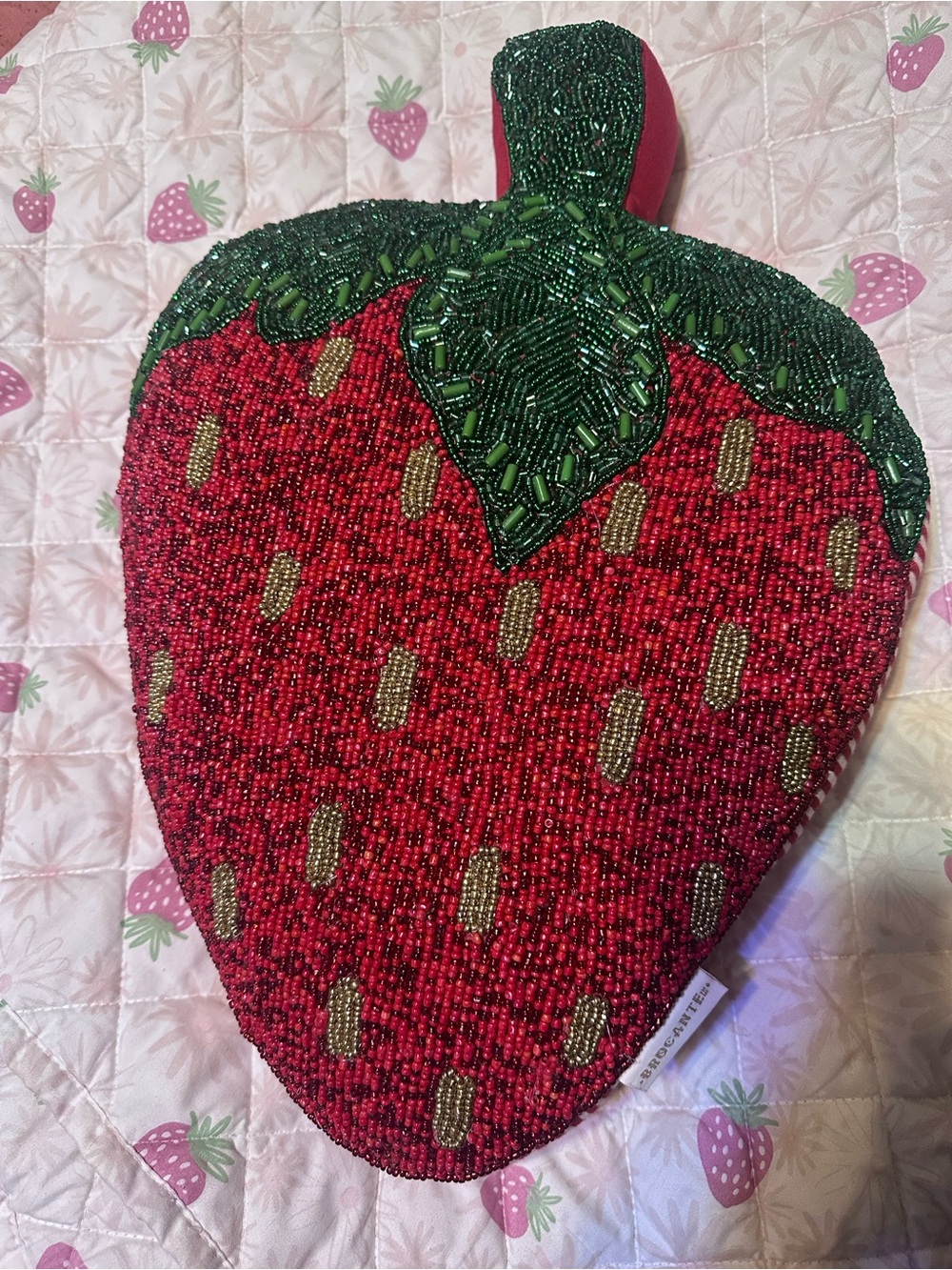 Brocante Beaded Strawberry Accent Pillow